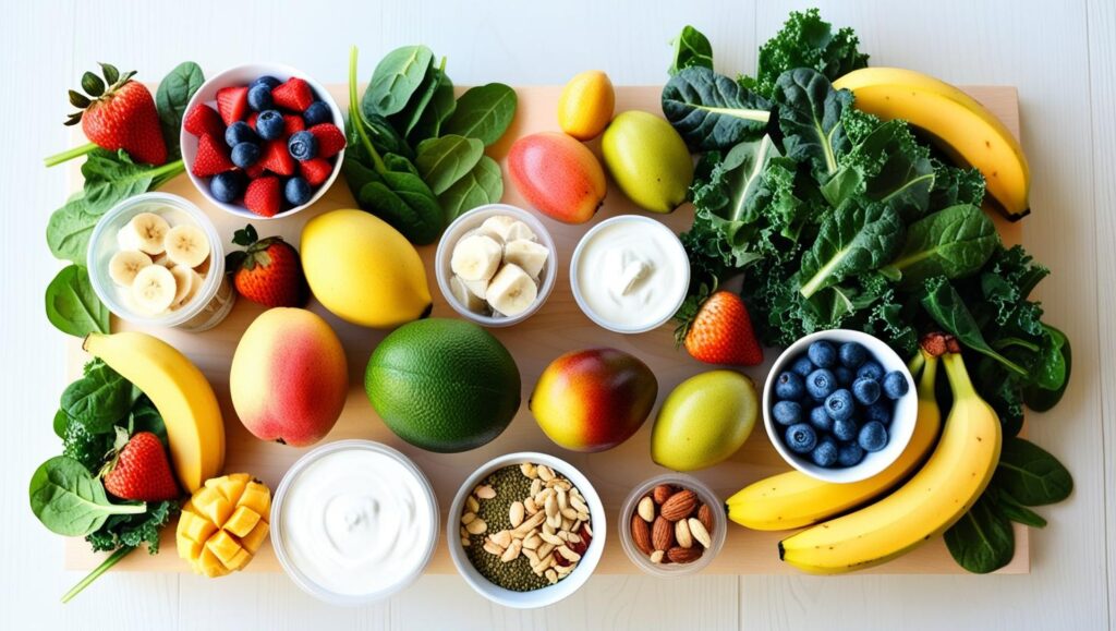 Smoothie ingredients arranged for a global recipe setup.

