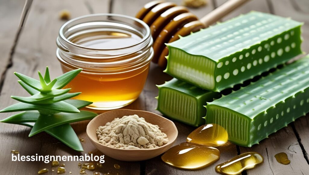 Ingredients for aloe-honey face mask