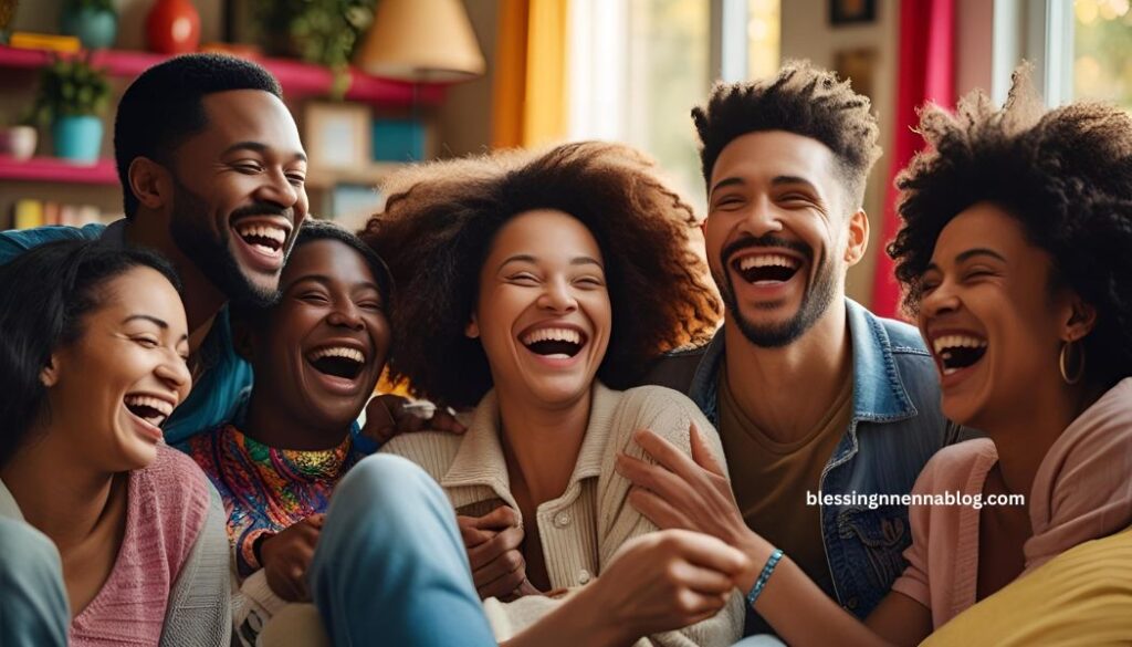 Friends laughing together 