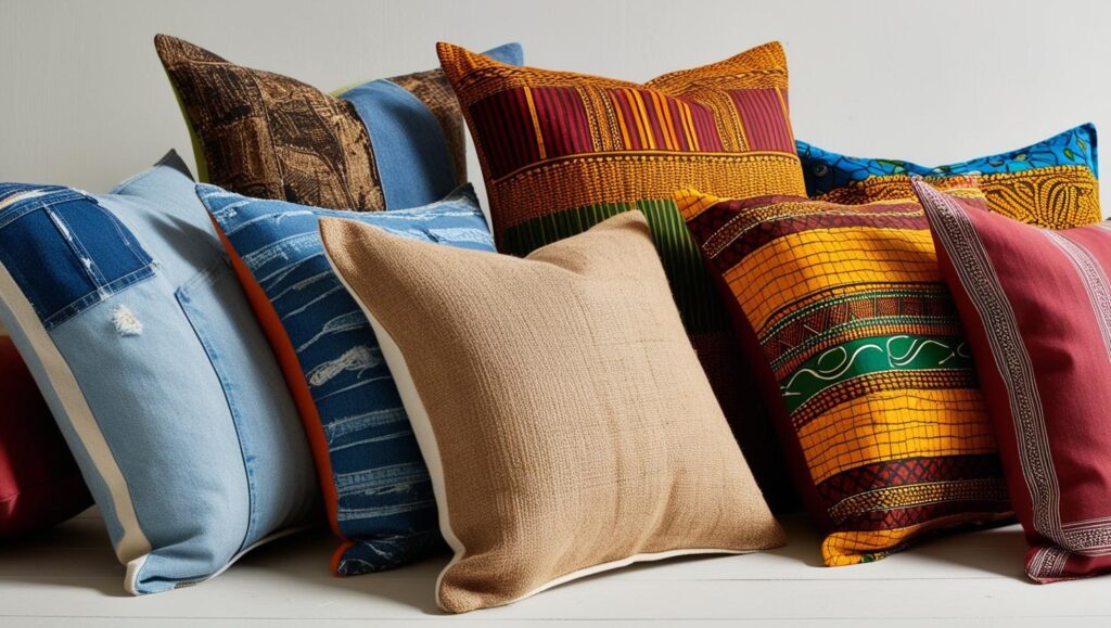 Handmade throw pillows made from old clothes