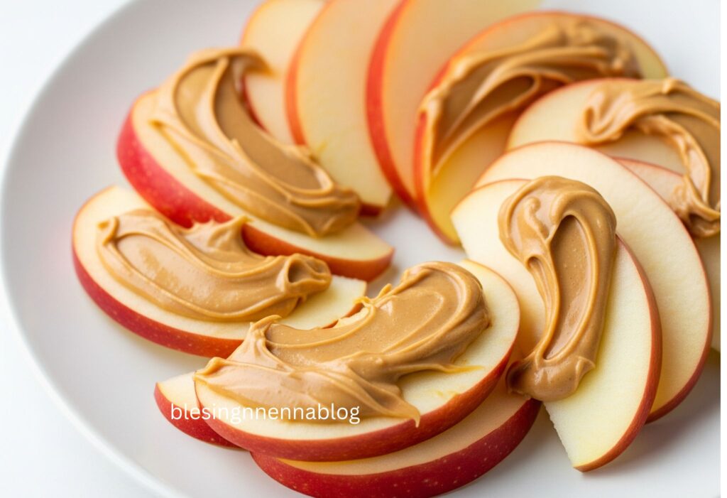 Nutritious snack: apple slices with peanut butter