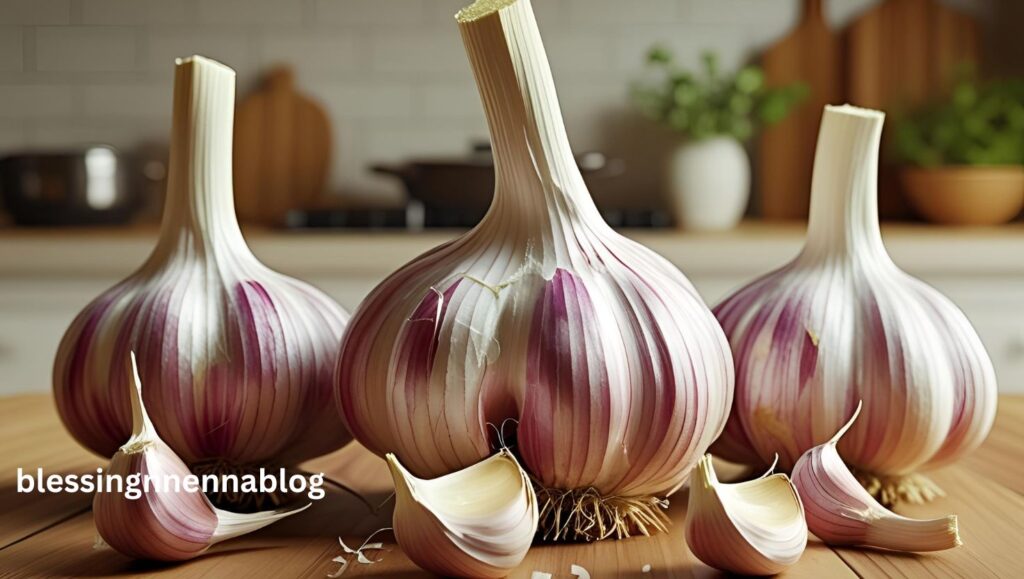 raw garlic bulbs and cloves