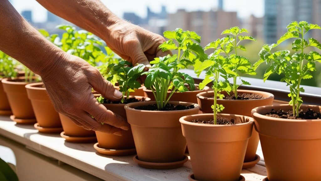 alcony herb garden setup