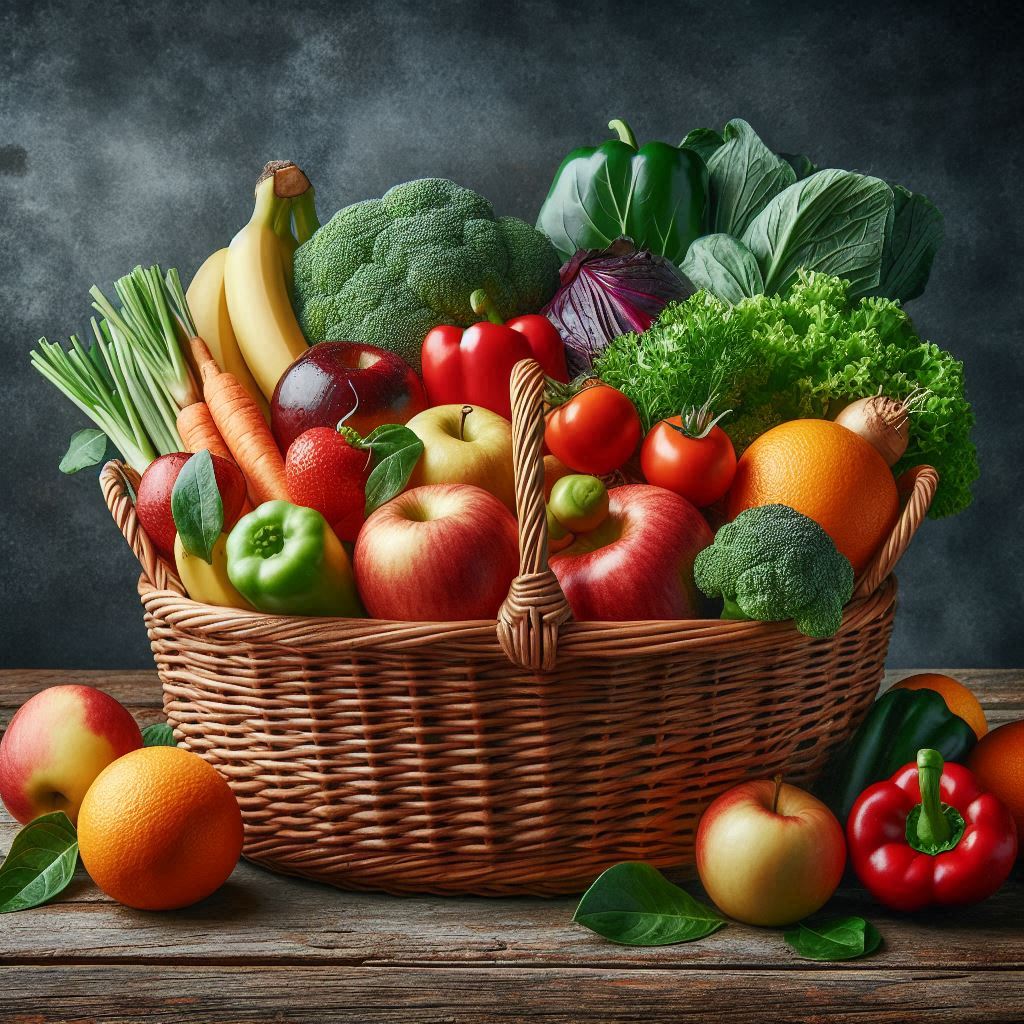 Clean eating grocery staples like veggies, grains, and lean protein