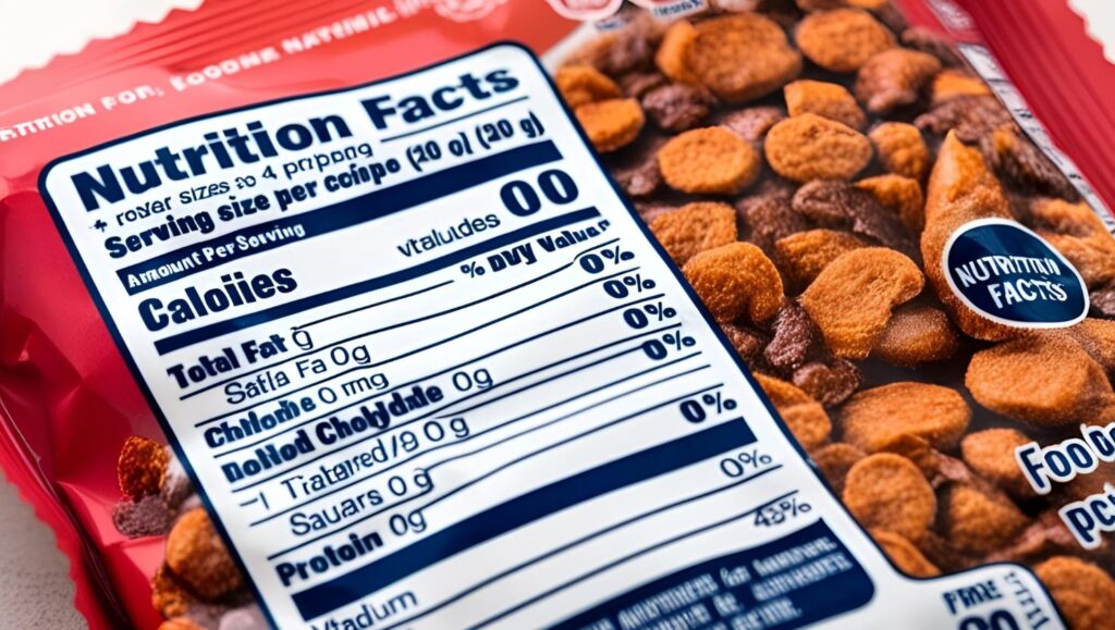 Close-up of a nutrition facts label on a food package