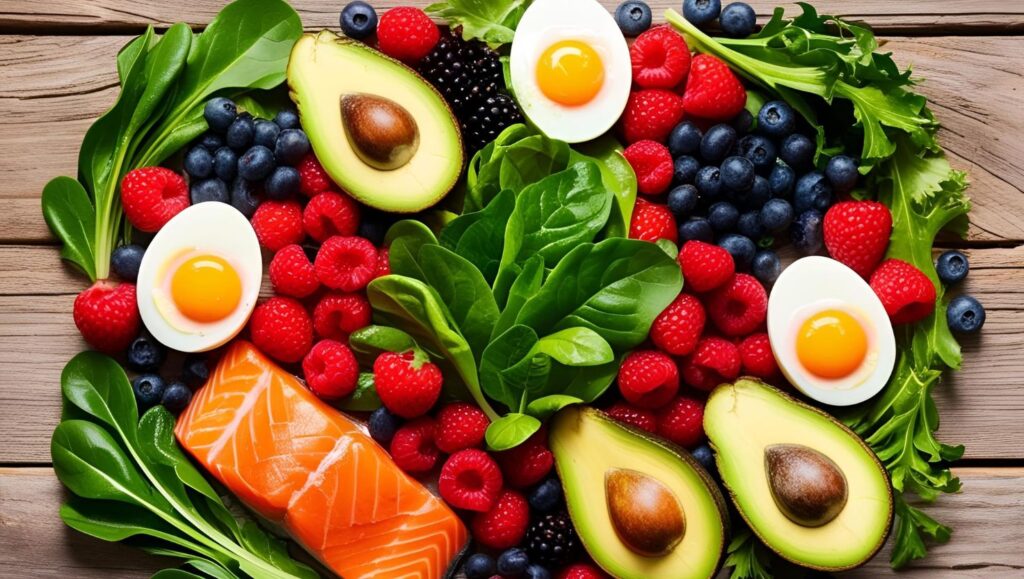 Top 10 nutrient-dense foods including berries, leafy greens, and salmon