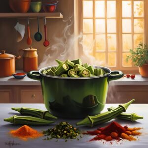 Cooking process (okra in pot)