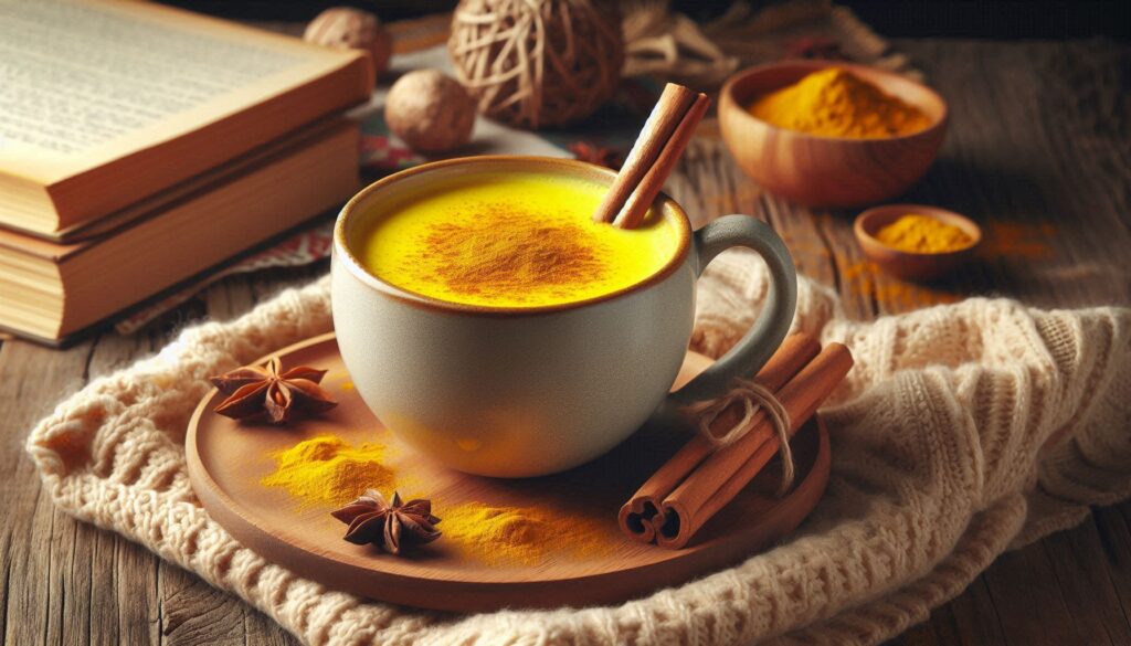 Golden milk with turmeric and cinnamon