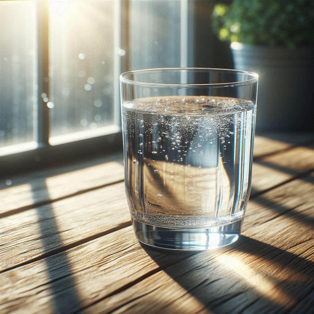 a cup of water on the table