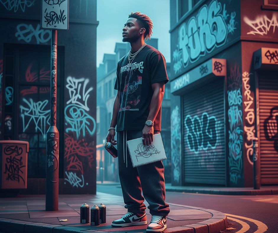 Nigerian youth in an urban setting, representing the introspective and edgy aesthetic of Nigerian Drill music culture.
