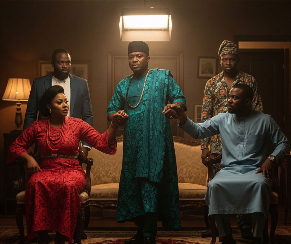 Visually striking scene from a high-quality Nollywood film, featuring professional cinematography and production, symbolizing Nigerian cinema's golden age