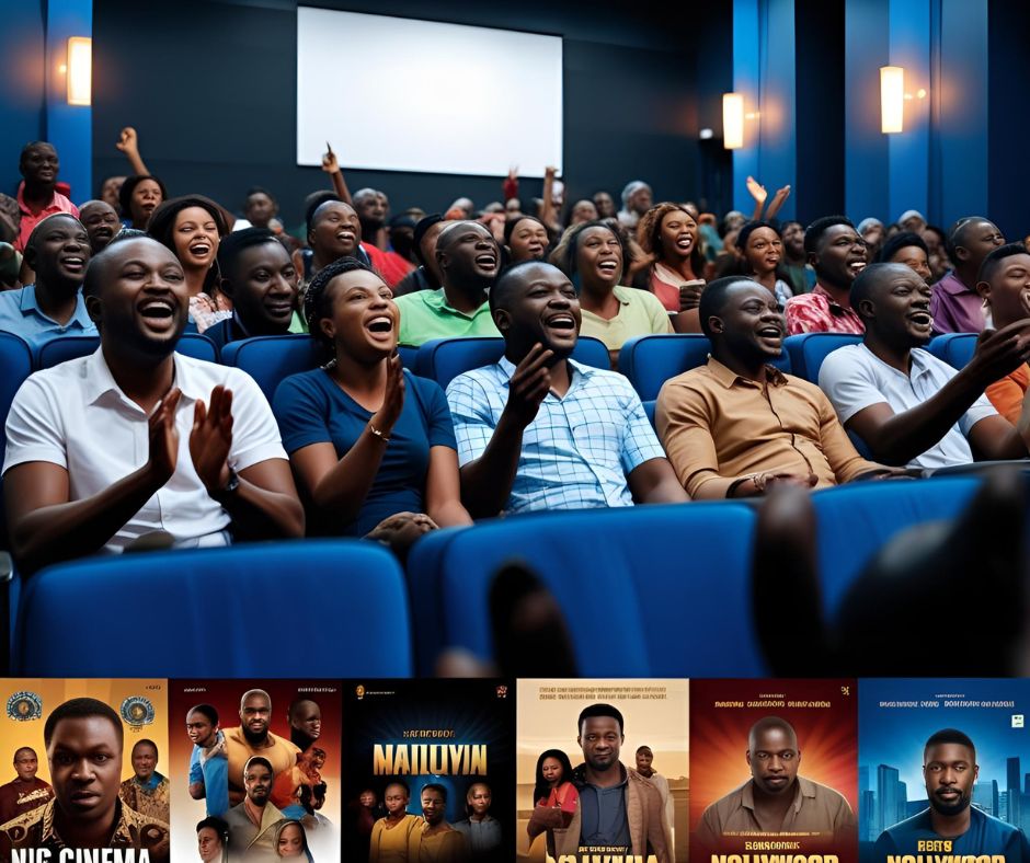 Audience enjoying a film in a modern Nigerian cinema, reflecting the success and popularity of high-grossing Nollywood movies