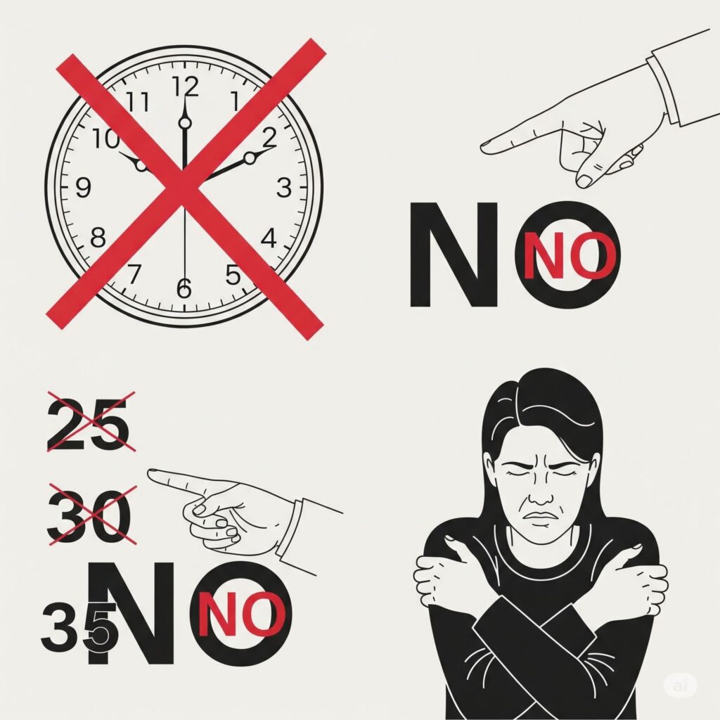 Graphic illustrating societal pressure to marry by a certain age in Nigeria, with a symbol of debunking the myth.