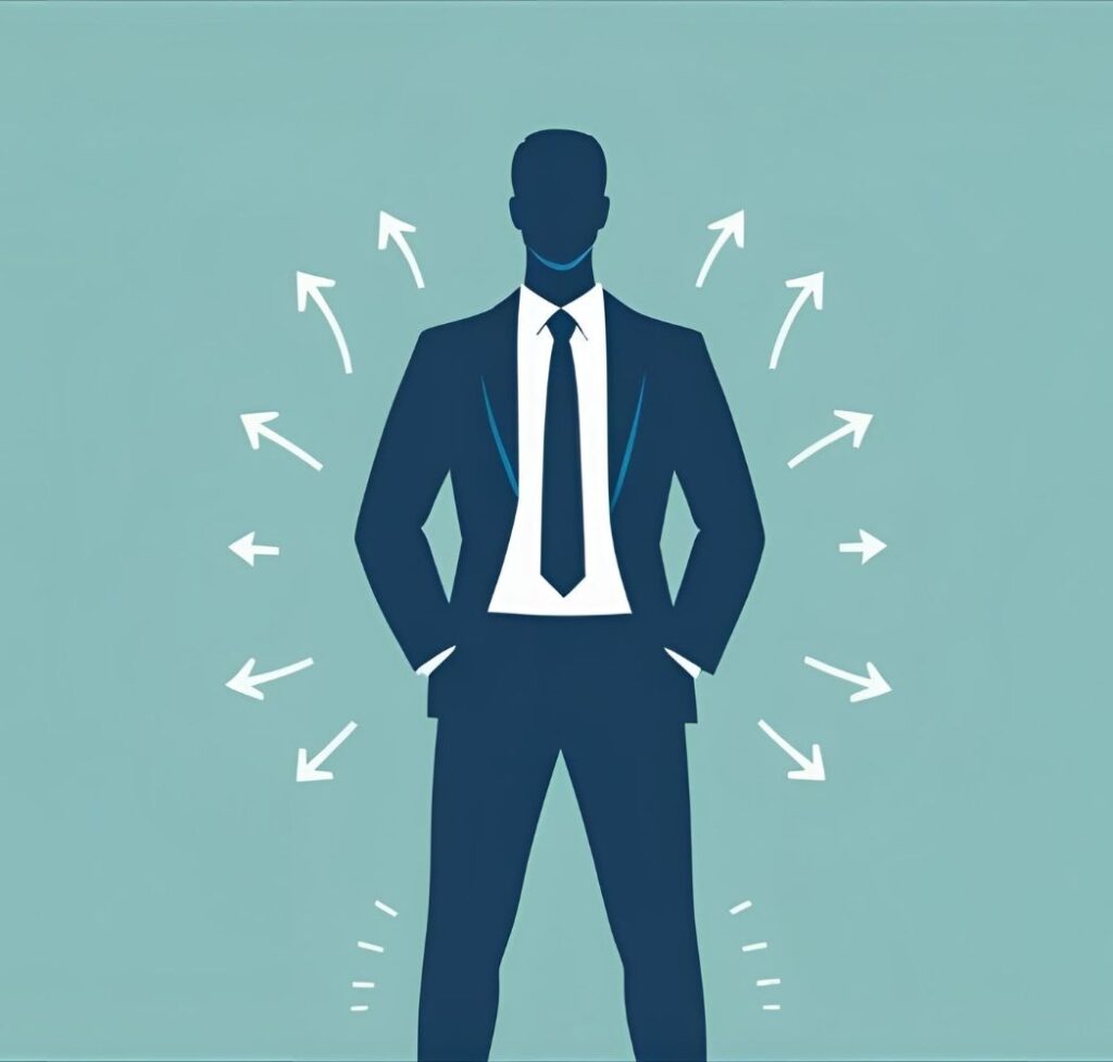 Graphic representing a man with confident body language, illustrating the positive aspects of self-assurance in dating.