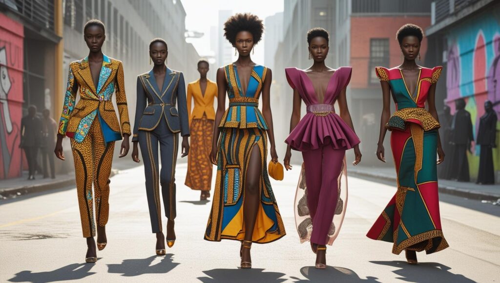 Close-up of vibrant, high-quality Nigerian fabric, illustrating the luxurious texture and intricate patterns of local craft transforming into global fashion