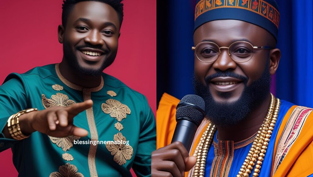 Split image showing a Nigerian content creator filming on a phone, transitioning to a red carpet or movie set, symbolizing how digital stars are redefining celebrity.