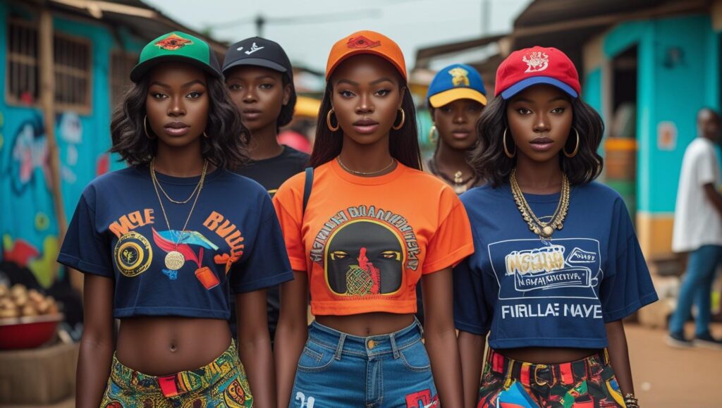 oung person in authentic Nigerian streetwear, including graphic tee and stylish sneakers, reflecting urban fashion trends