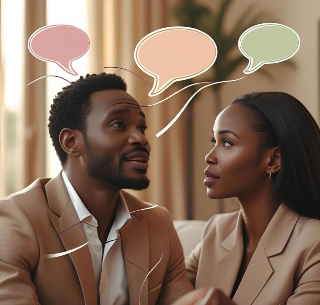 Nigerian couple engaged in clear and open communication, showing active listening and understanding in their relationship.