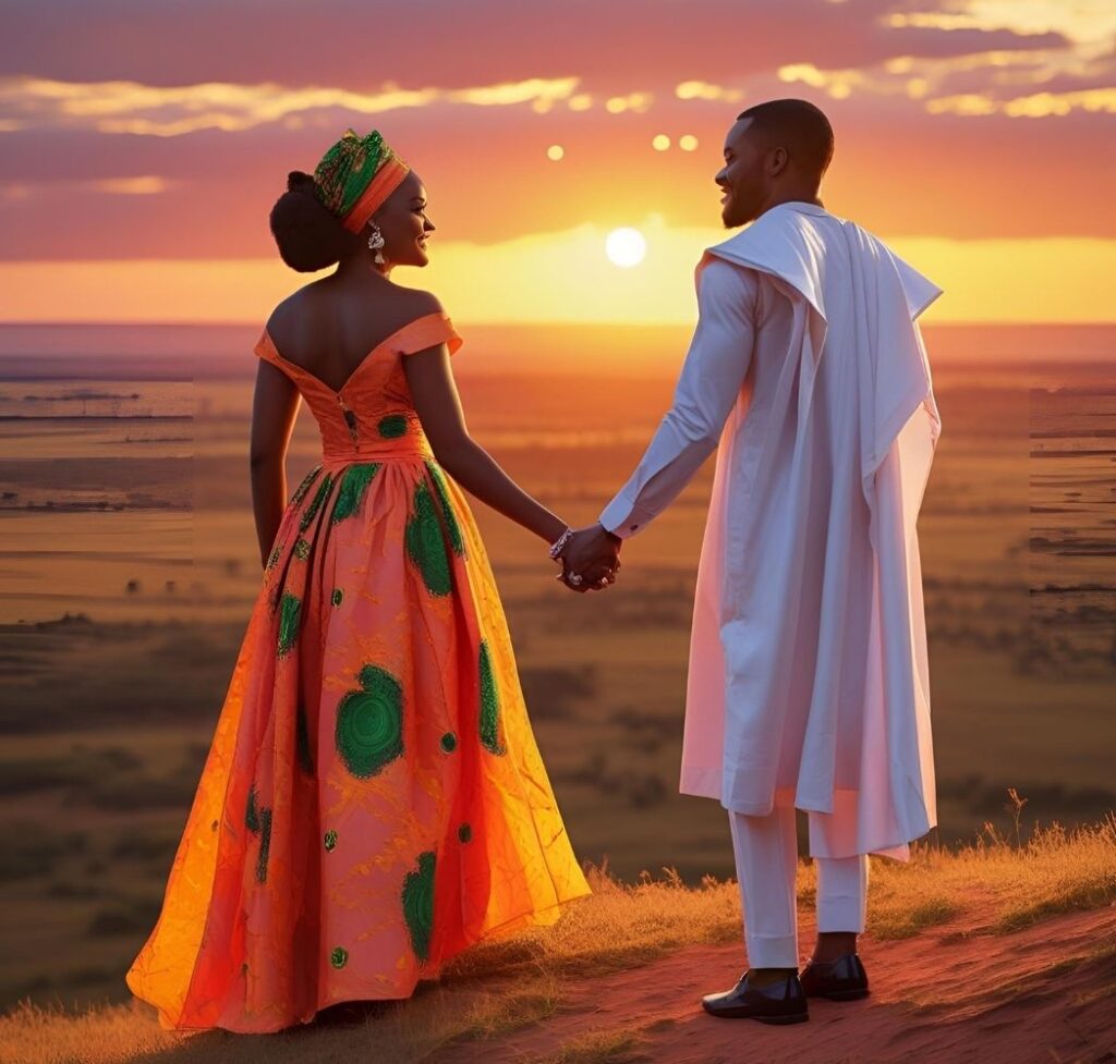Nigerian couple looking towards a shared future, representing a unified vision and strong commitment in their relationship.