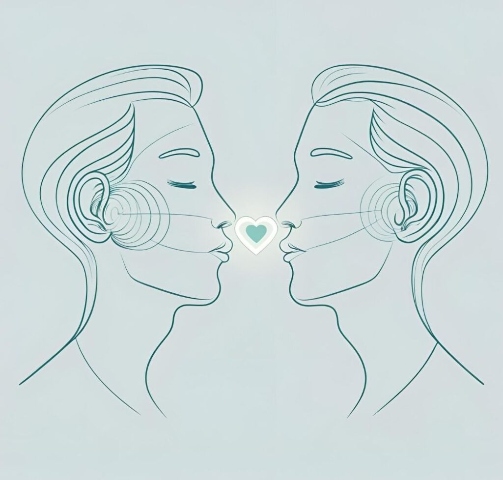 Graphic illustrating deep understanding through listening, with sound waves flowing between two individuals, symbolizing a secret weapon for Nigerian couples.