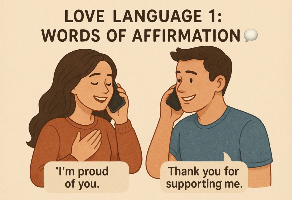 Couple exchanging sweet words via phone or face-to-face