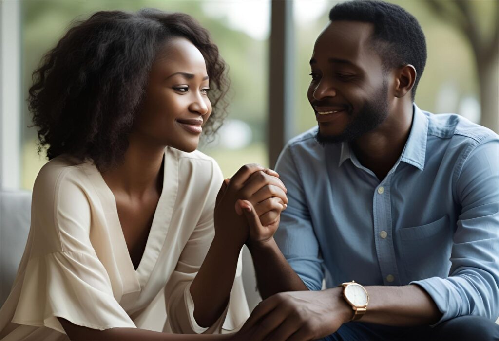 Nigerian couple reconnecting emotionally and choosing forgiveness in their relationship.