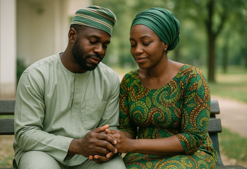 Nigerian couple reconnecting emotionally and choosing forgiveness in their relationship.